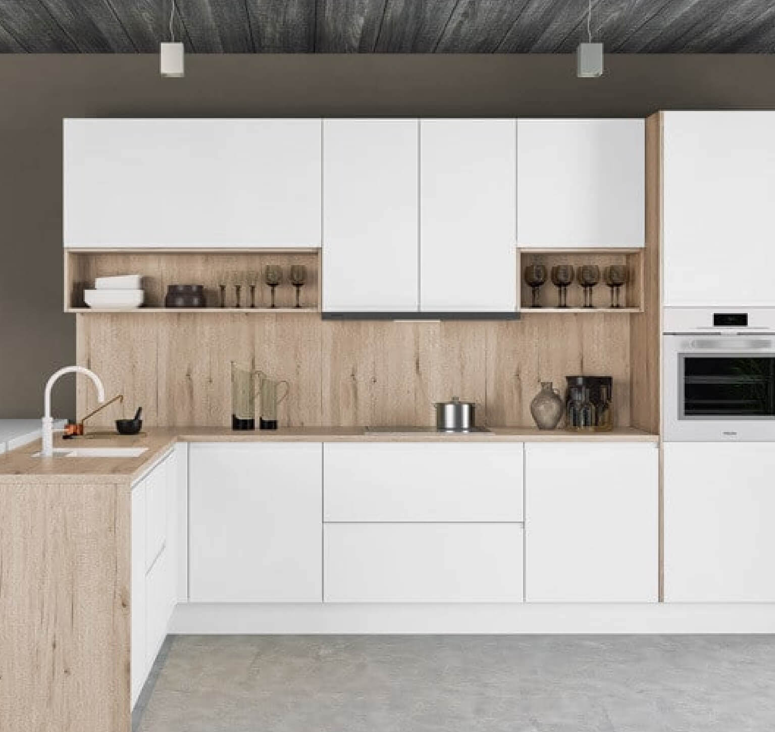 iEuro Custom by Ultracraft Kitchen Cabinets white and wood